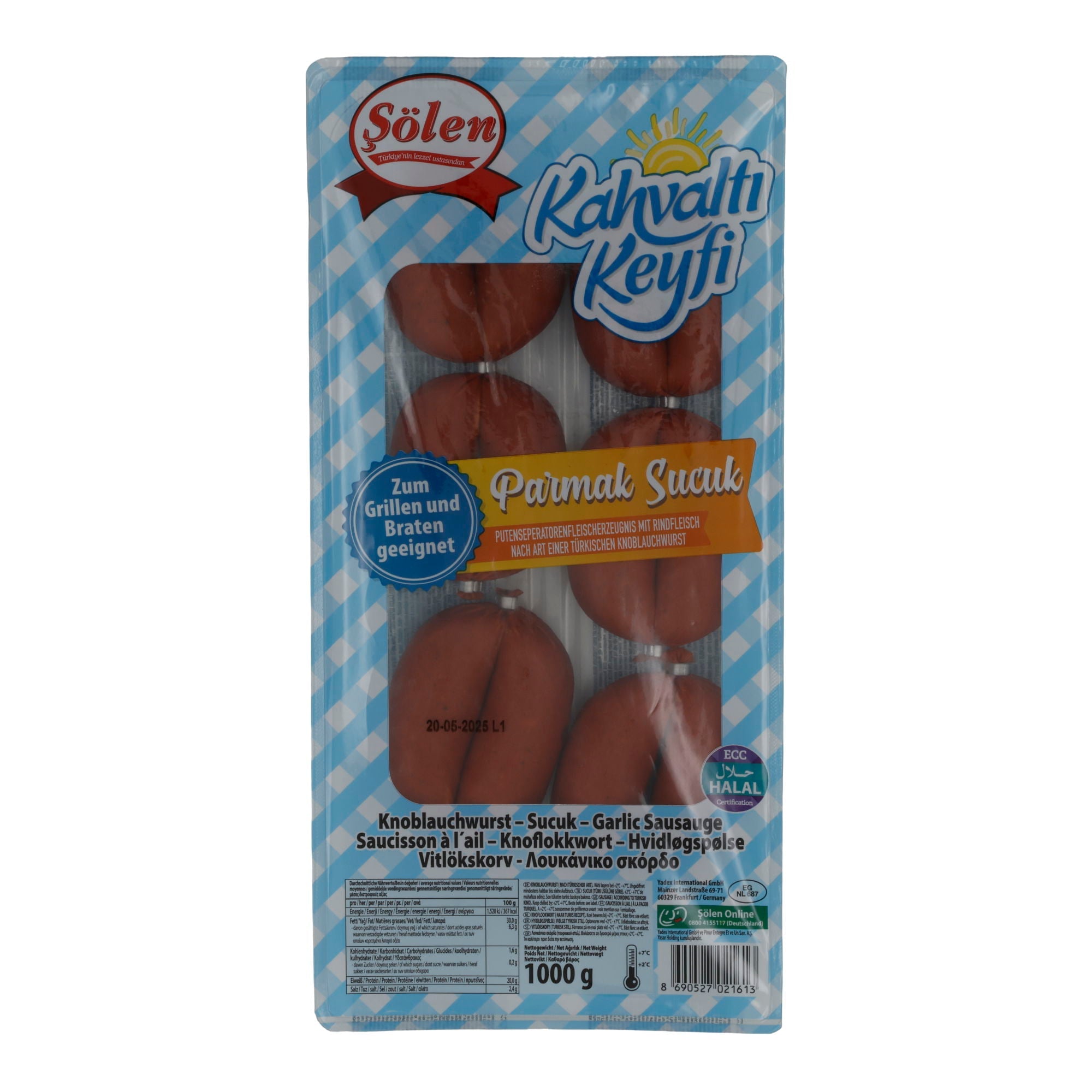 Knoblauchwurst Sölen Kahvaltı Keyfi Parmak Sucuk | Puten-Knoblauchwurst | Zum Grillen & Braten | 1000 g SOELEN